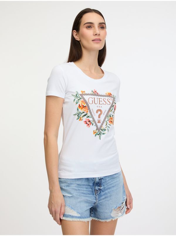 Guess White women's T-shirt Guess Triangle Flowers - Women
