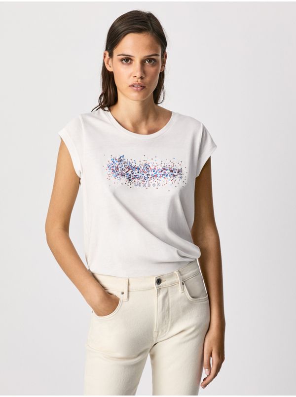 Pepe Jeans White Women's T-Shirt with Sequins Pepe Jeans Berenice - Women