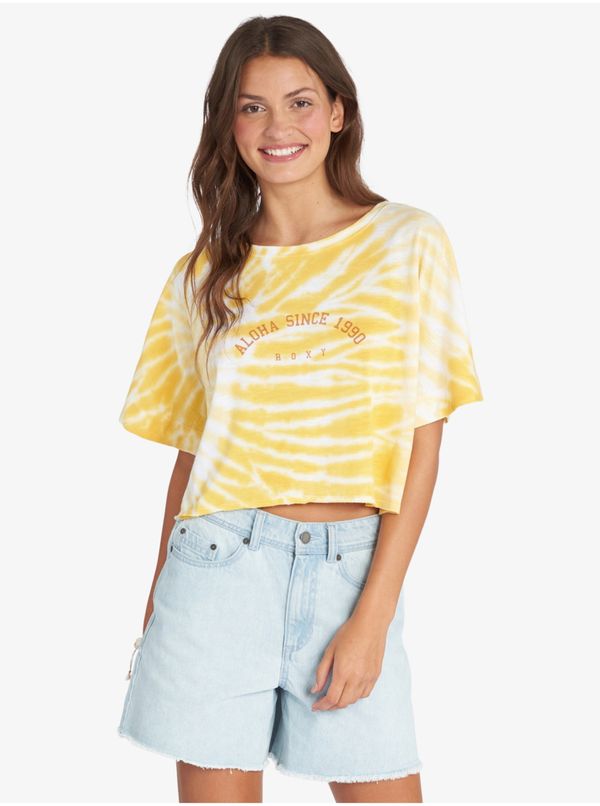 Roxy White-Yellow Women Patterned Cropped T-Shirt Roxy Aloha - Women