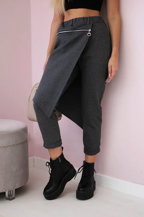 Włoski Włoski Punto Milano Winter trousers with a decorative zipper Graphite