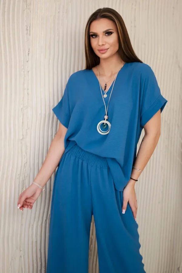 Kesi Włoski Włoski Set with necklace blouse + pants denim
