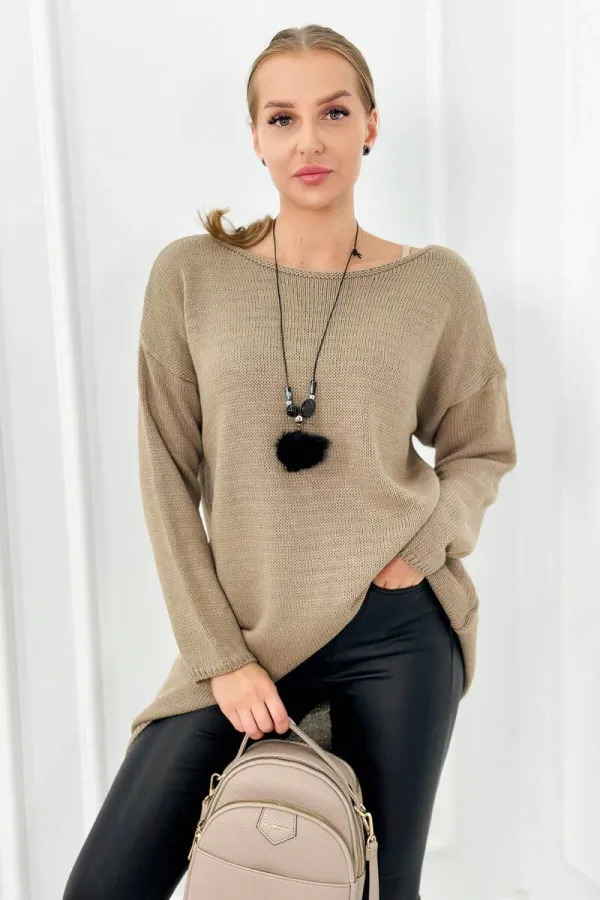 Kesi Włoski Włoski Sweater with necklace dark beige