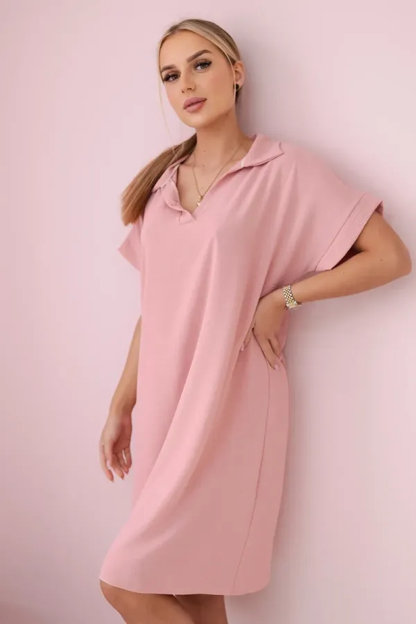 Kesi Włoski Włoski V-neck dress with collar dark powder pink
