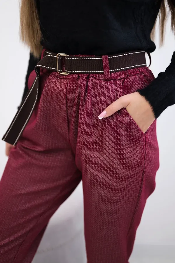Włoski Włoski Viscose trousers with a fine pattern burgundy