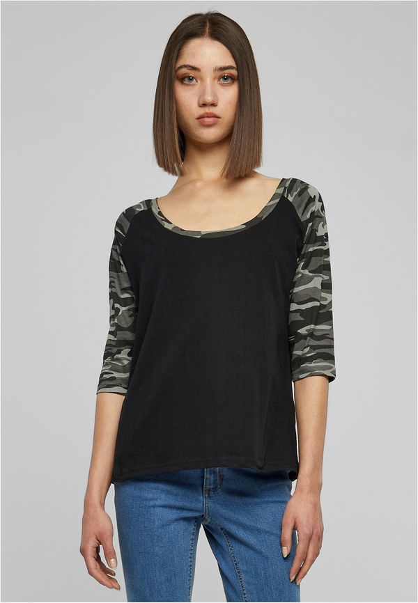 Urban Classics Women's 3/4 Contrast Raglan T-Shirt Black/Dark Camo