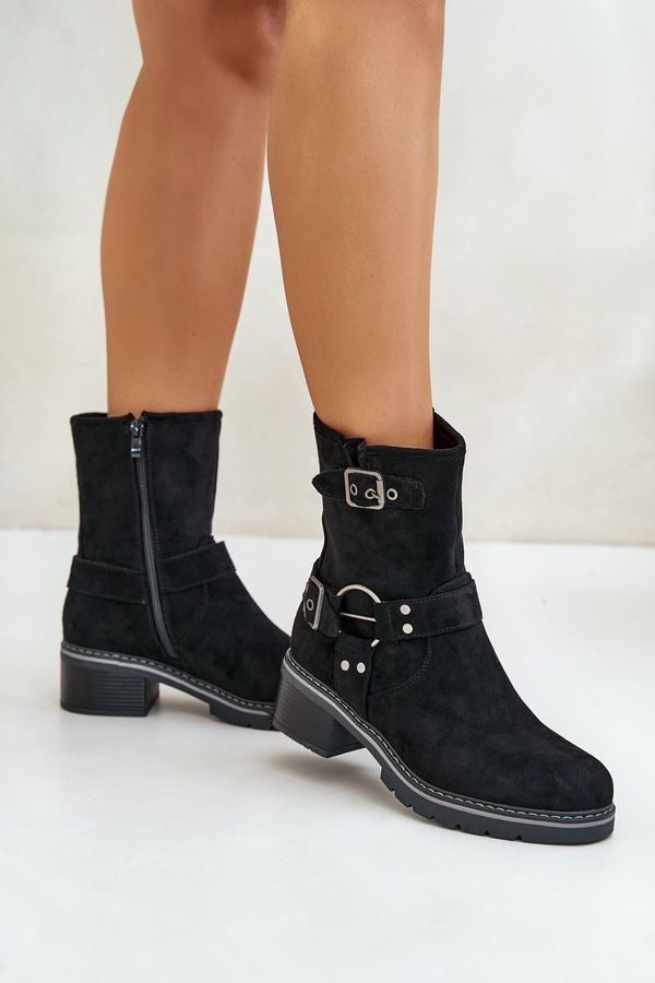 Kesi Women's ankle boots on a low heel with buckles black Zudra