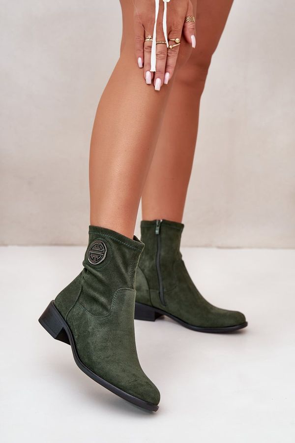 Kesi Women's ankle boots with zip with decorative detalo Eco suede green Lerioria