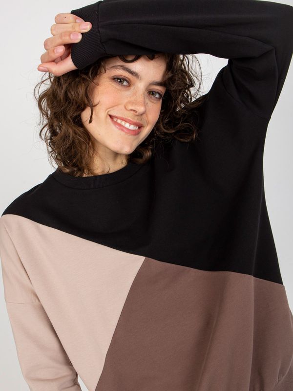 Fashionhunters Women's black and brown basic sweatshirt with a round neckline