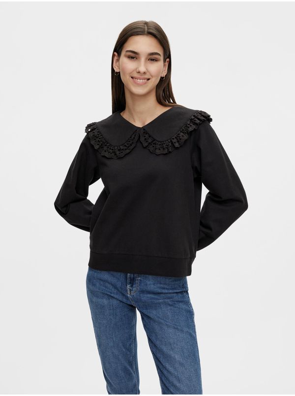 Pieces Women's Black Sweatshirt with Collar Pieces Eiren - Women