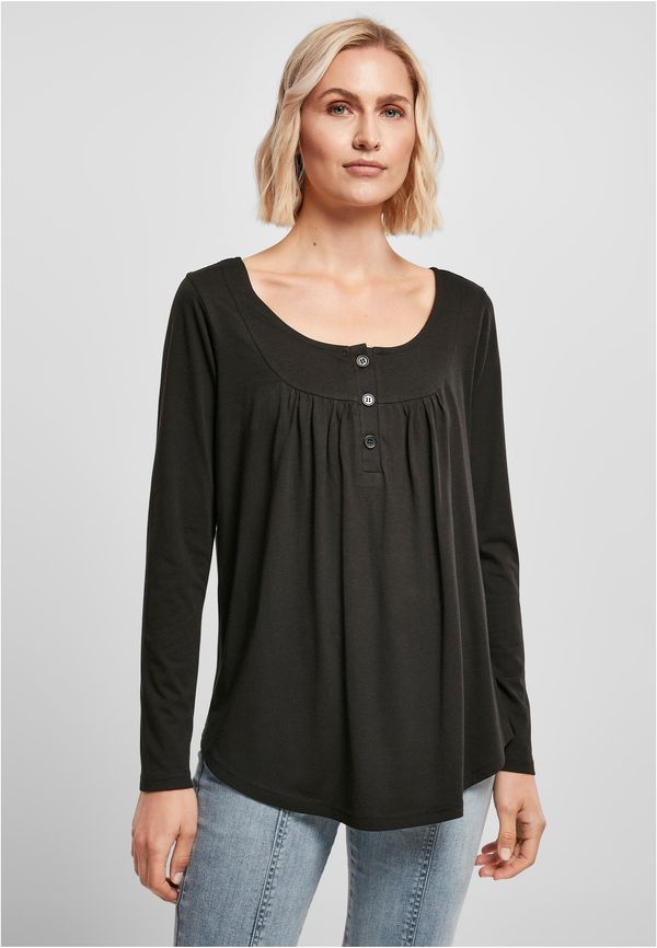 Urban Classics Women's Black Viscose Long Sleeve Button