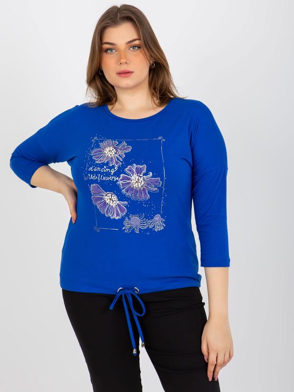Fashionhunters Women's blouse plus size with 3/4 sleeves and print - blue