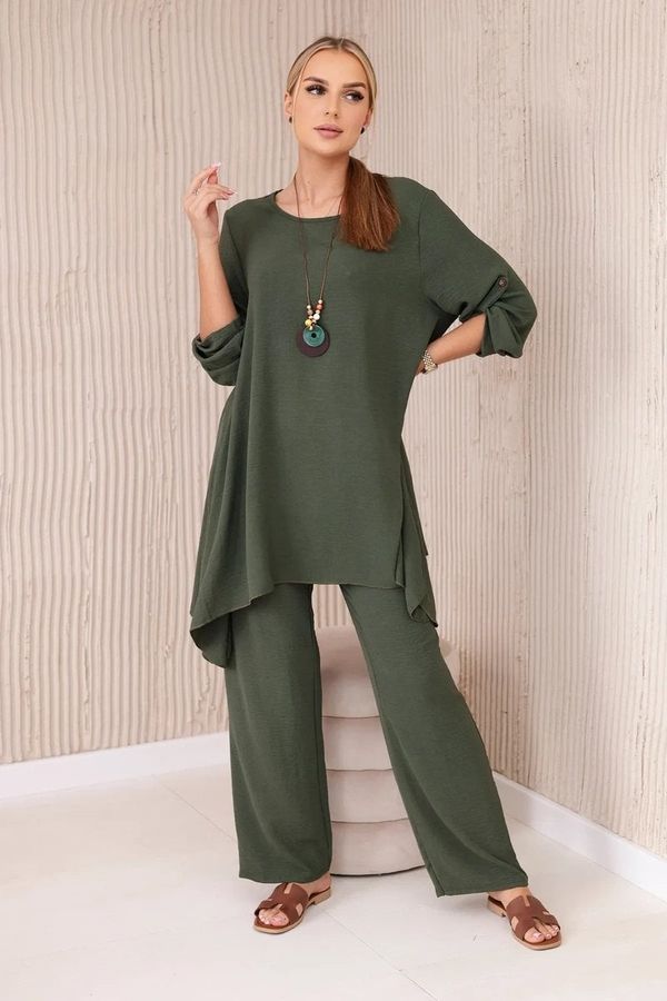 Kesi Women's blouse set with pendant + pants - khaki