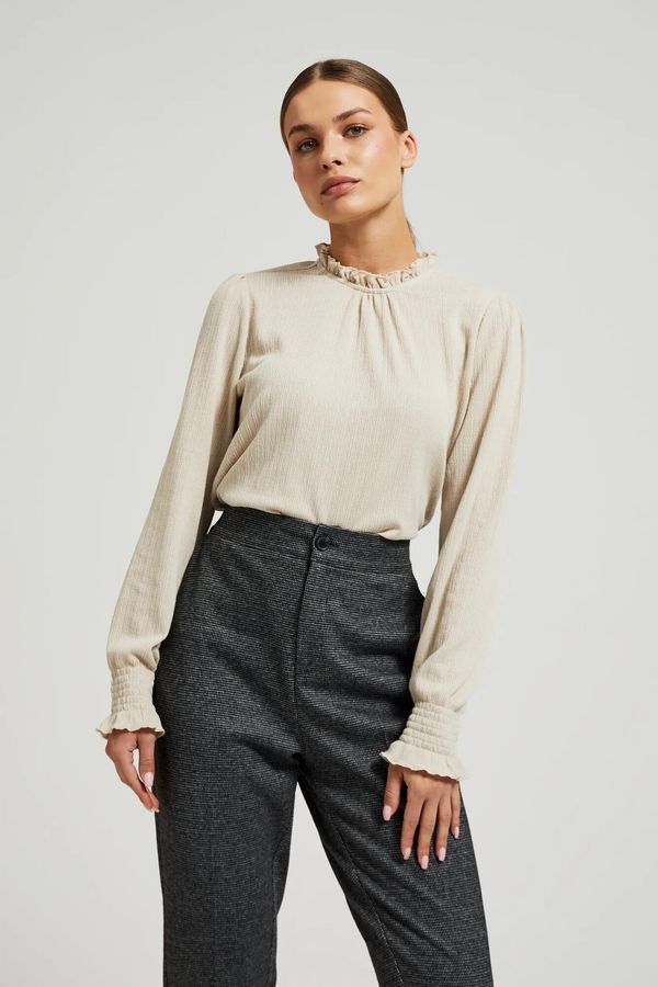 Moodo Women's blouse with ruffle at the neckline MOODO - beige