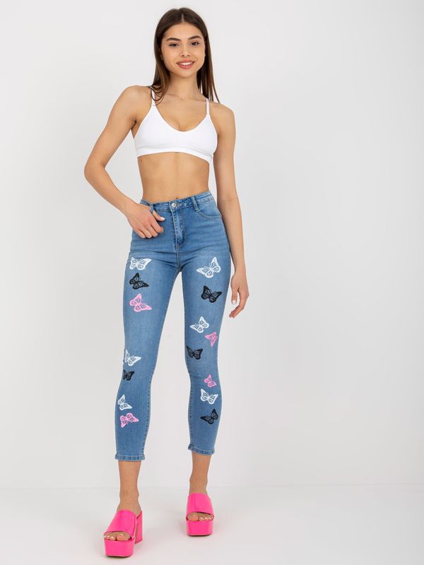 Fashionhunters Women's blue denim jeans with print