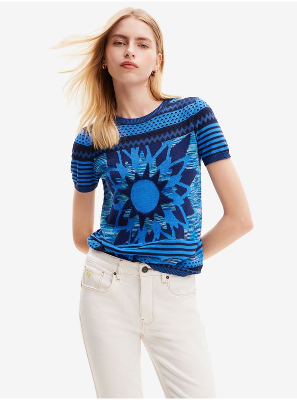 DESIGUAL Women's blue knitted T-shirt Desigual Sun Blue