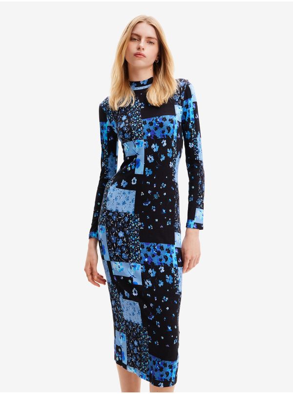 DESIGUAL Women's Blue Patterned Knit Midi Dress Desigual Los Angeles - Women