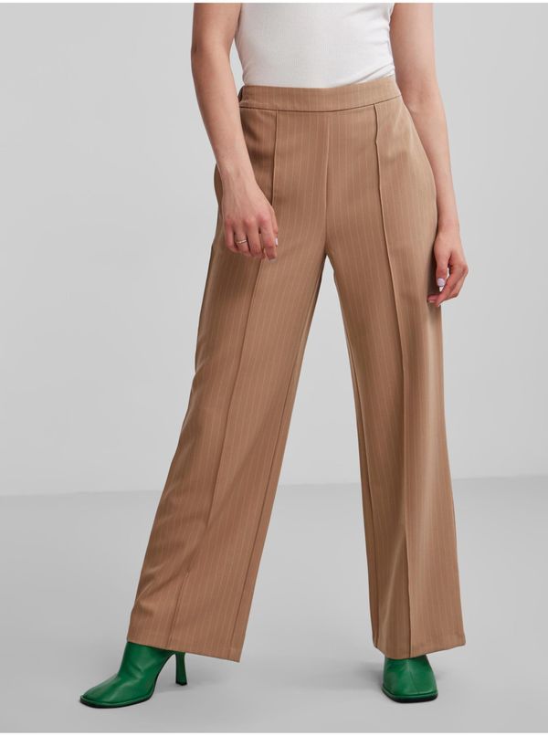 Pieces Women's Brown Striped Wide Trousers Pieces Bossy - Women's