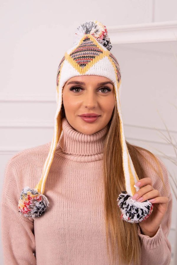 Kesi Women's cap with long ears Eunika K322 white+yellow
