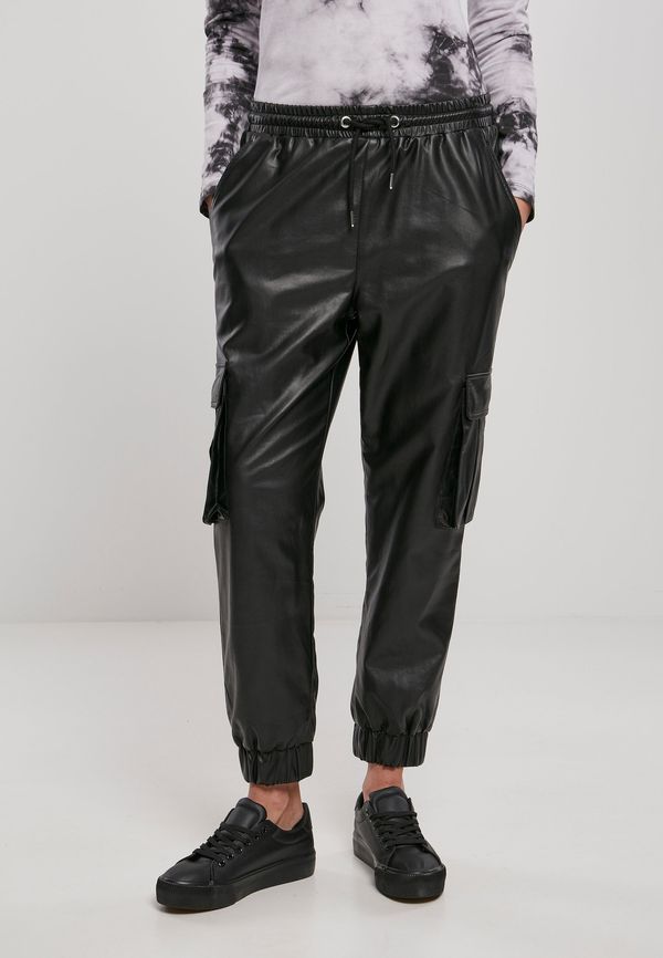 Urban Classics Women's Cargo Pants Made of Faux Leather Black