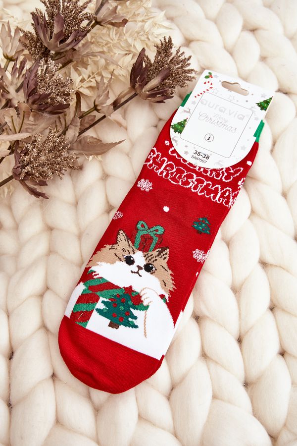 Kesi Women's Christmas Socks with Red Kitten