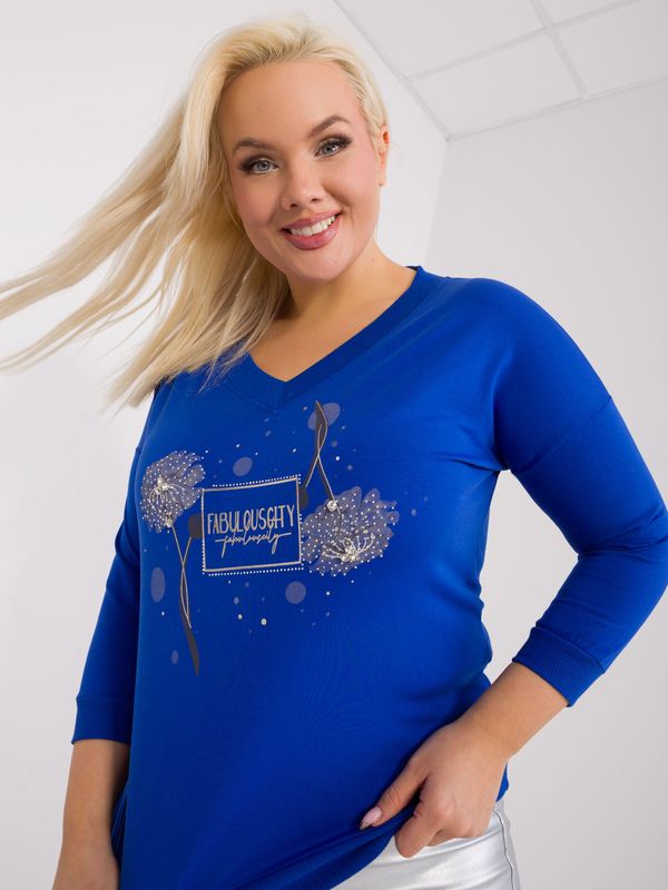 Fashionhunters Women's cobalt blouse plus size with appliqués