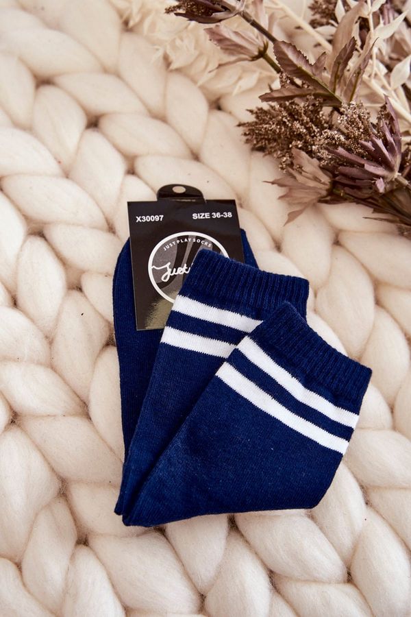 Kesi Women's cotton sports socks with stripes navy blue