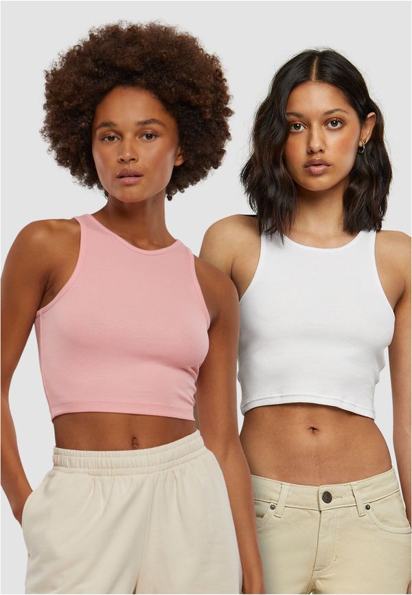 Urban Classics Women's Cropped Rib Top - 2 Pack Pink+White