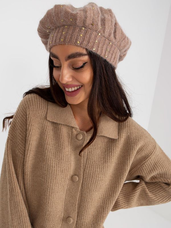 Fashionhunters Women's dark beige winter hat with stones