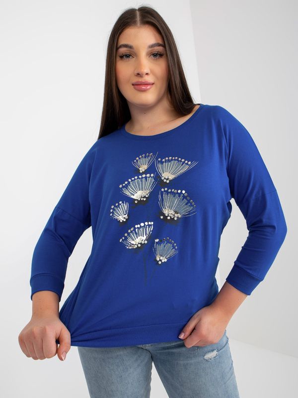 Fashionhunters Women's dark blue blouse plus size with print