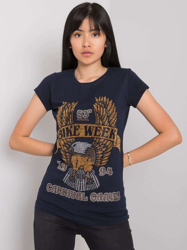 Fashionhunters Women's dark blue T-shirt with application