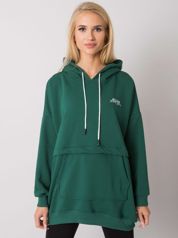 Fashionhunters Women's dark green kangaroo sweatshirt