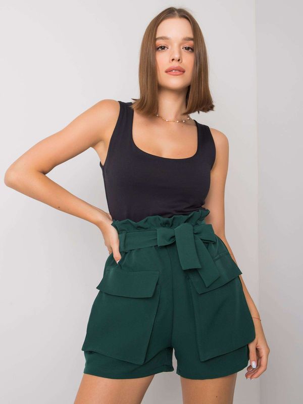 Fashionhunters Women's dark green shorts with belt