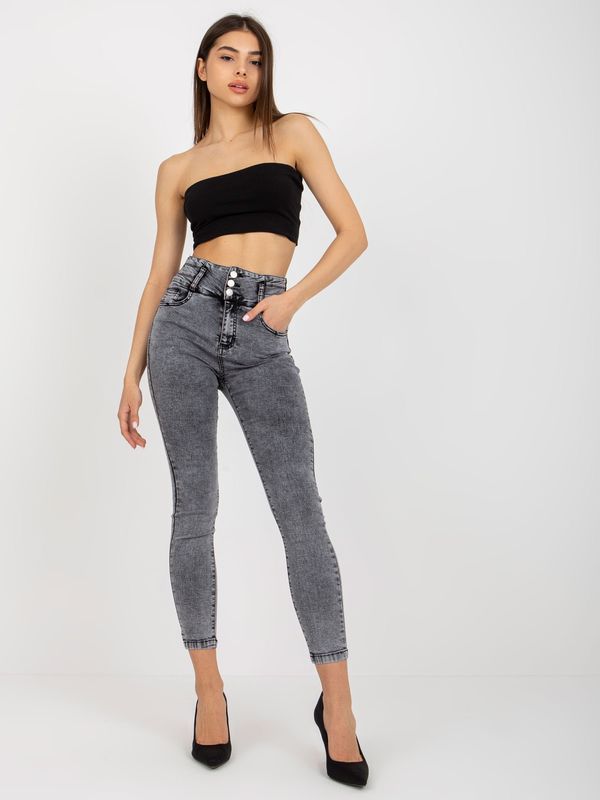 Fashionhunters Women's dark grey jeans with high waist