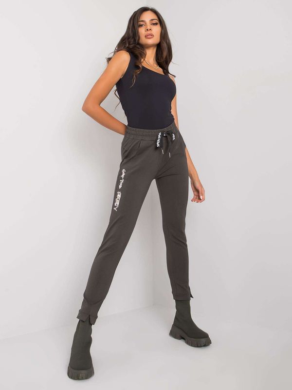 Fashionhunters Women's dark khaki cotton sweatpants