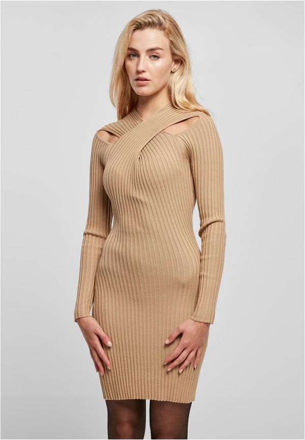 UC Ladies Women's dress with crossed ribbed knit unionbeige