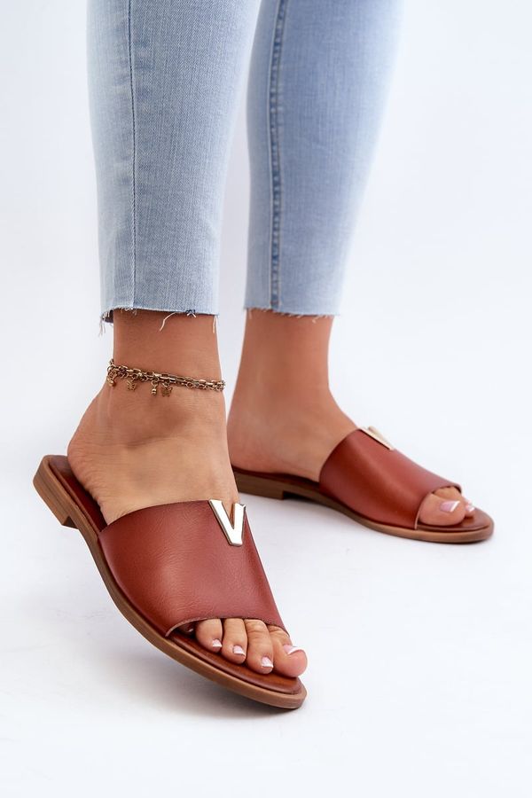 Kesi Women's eco leather slippers with flat heels, brown Maliha