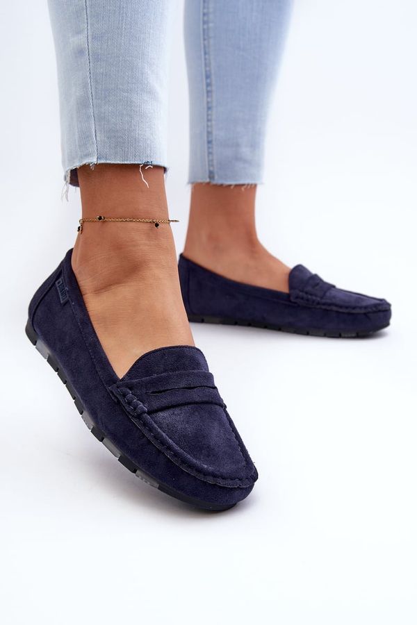BIG STAR SHOES Women's Eco Suede Loafers Big Star Memory Foam System Navy Blue