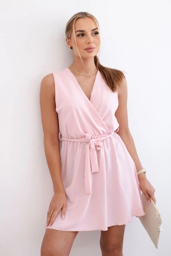 Kesi Women's flared dress with a tie at the waist - powder pink