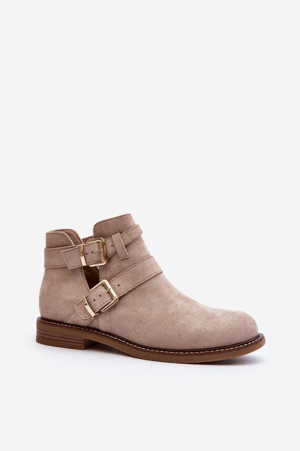 Kesi Women's flat boots with straps Light beige Melviana