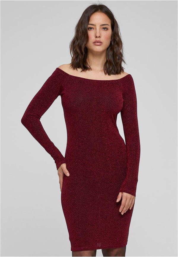 Urban Classics Women's glittering dress with long sleeves burgundy