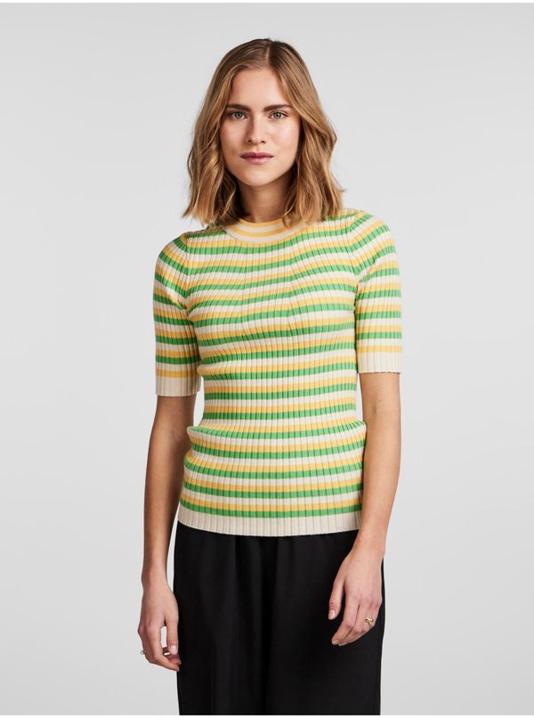 Pieces Women's Green and Yellow Striped Light Sweater Pieces Crista - Women