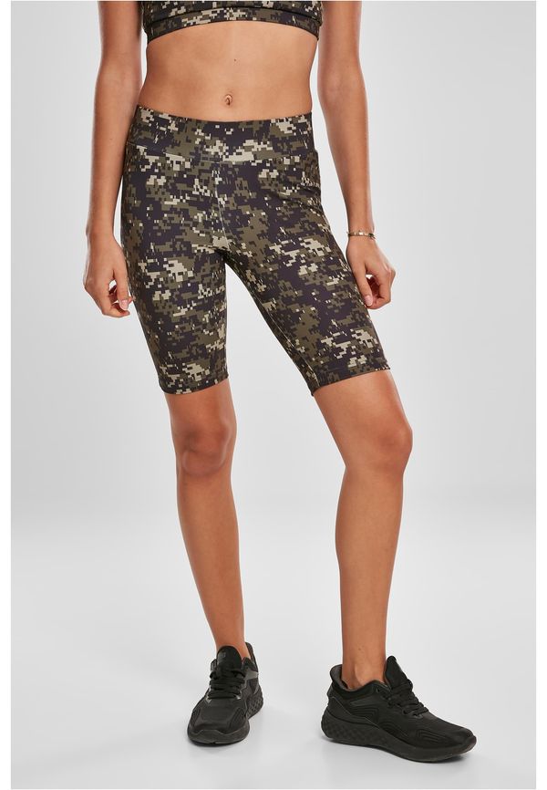 Urban Classics Women's High Waist Camo Tech Cycle Shorts in Wooden Digital Camouflage