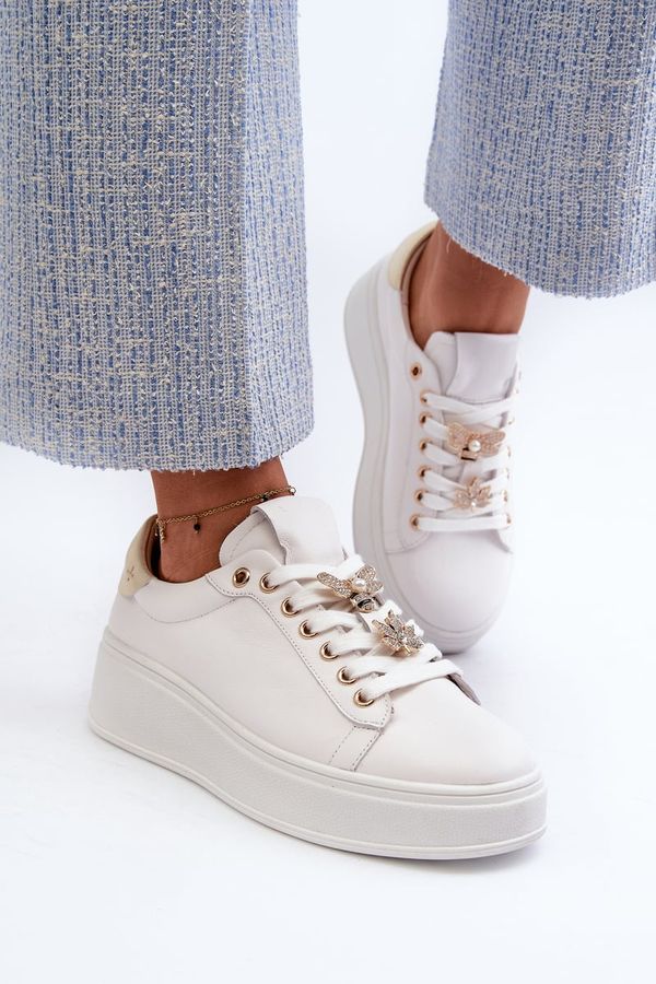 Kesi Women's leather platform sneakers with D&A White studs
