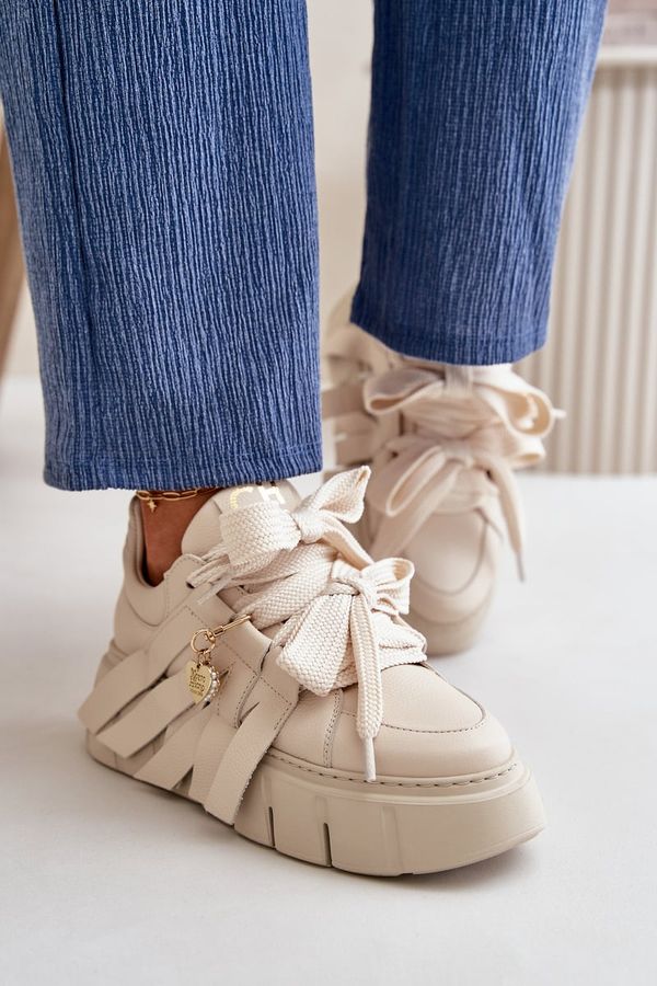 CheBello Women's Leather Sneakers With Decorations CheBello 4292 Beige