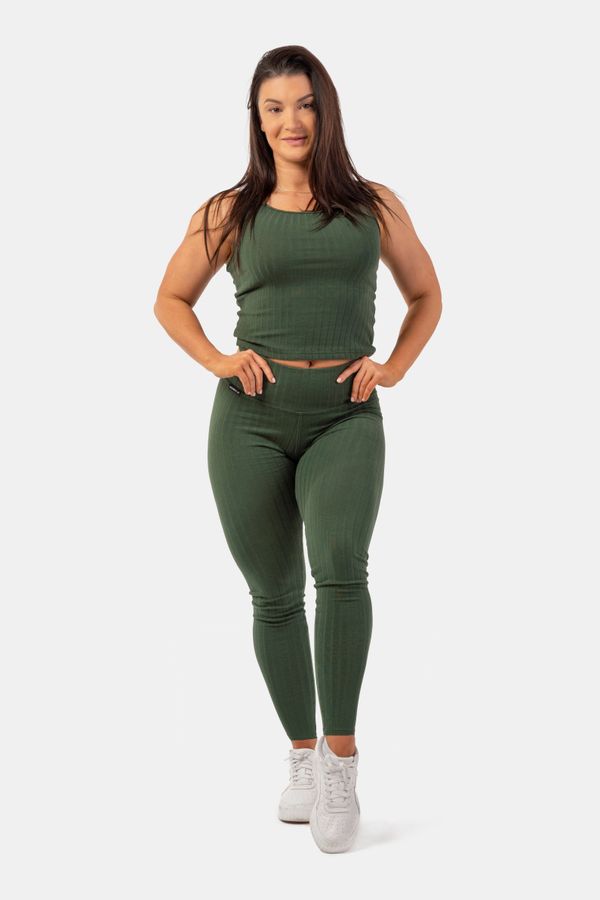 NEBBIA Women's leggings Nebbia Organic Cotton Ribbed High Waist Leggings 405 dark green M