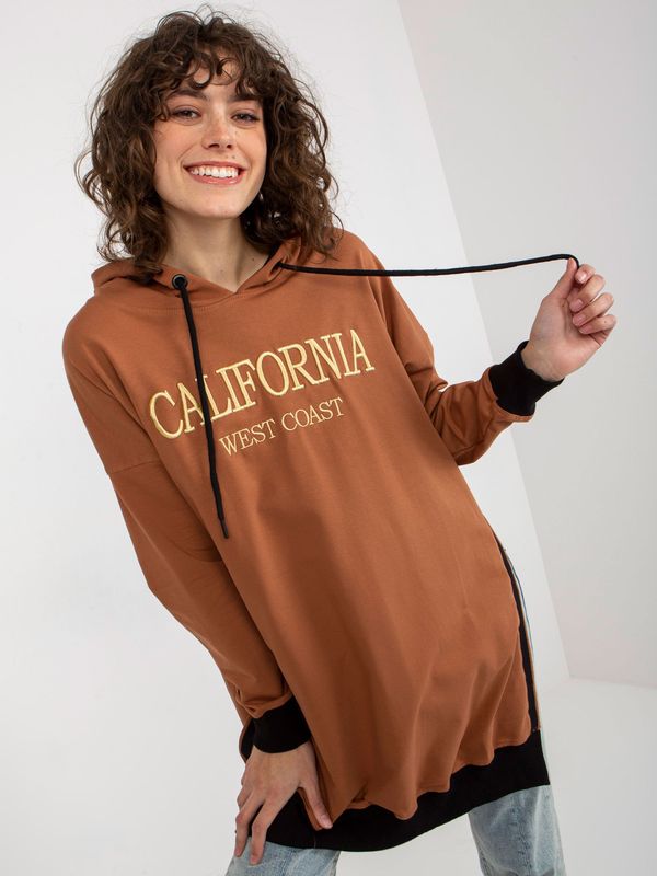 Fashionhunters Women's Long Sweatshirt with Slits - Brown