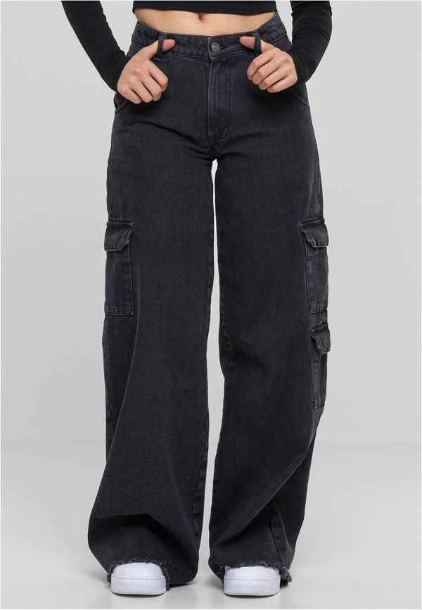 Urban Classics Women's Mid Waist Cargo denim pants black