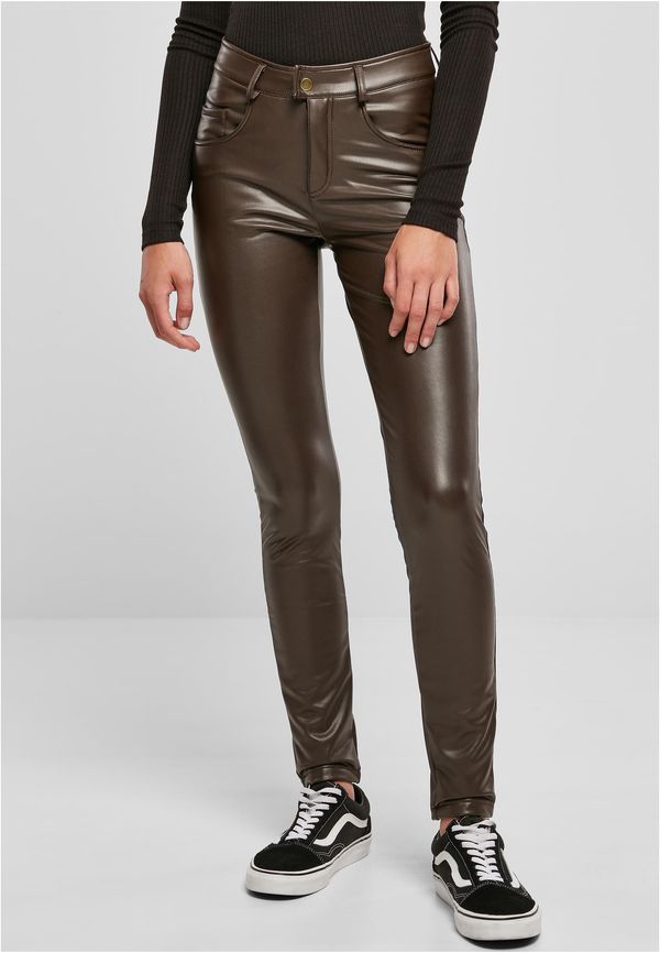 Urban Classics Women's mid-waist synthetic leather trousers brown