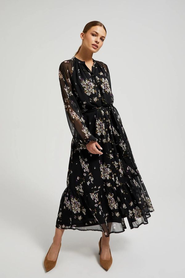 Moodo Women's midi dress with floral pattern MOODO - black