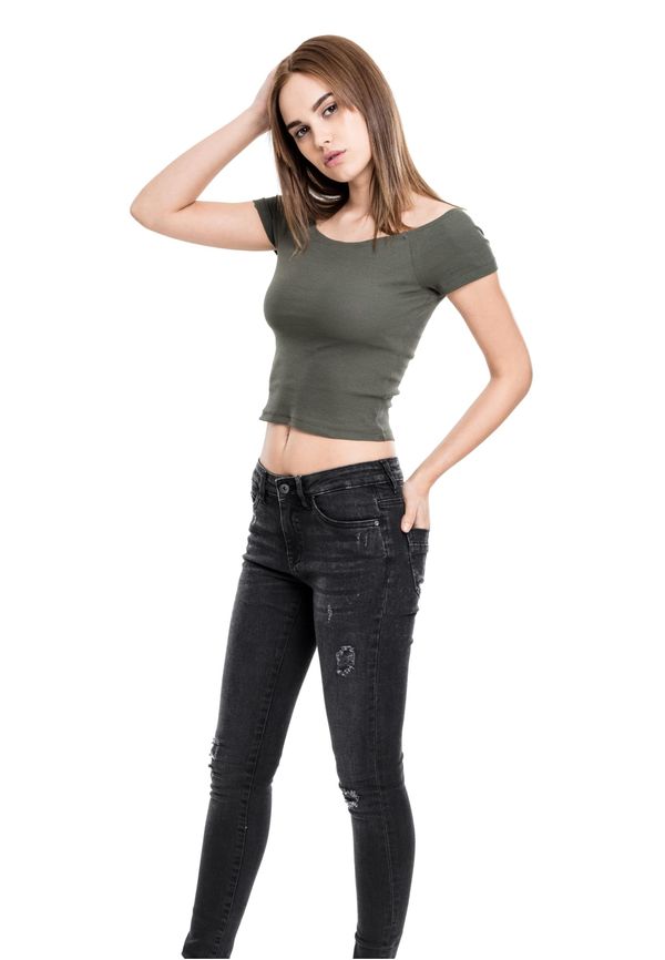 Urban Classics Women's olive T-shirt with ribbed pattern